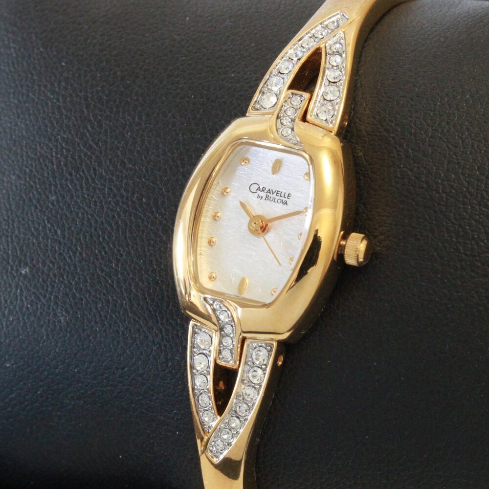 Caravelle Ladies Gold Tone Watch ½ Bangle Bracelet MOP Dial 16mm - Picture 7 of 13
